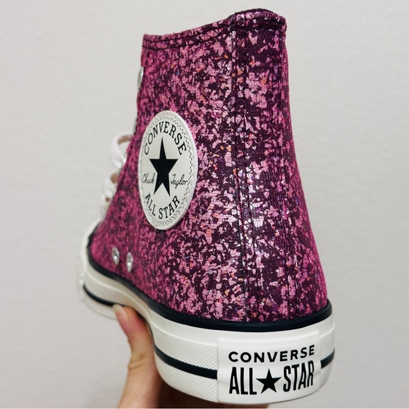 Converse Women's Sparkling Pink High-Tops - Picture 6 of 8